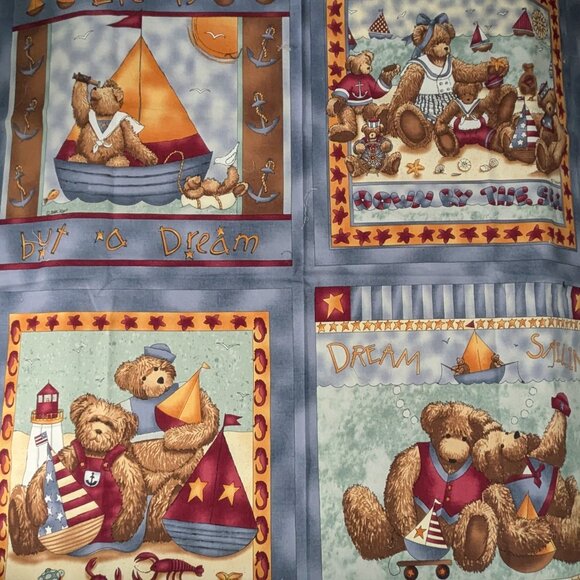 Quilt Cotton Fabric Panel: Bears "Down by the Sea" 31x29" - Picture 6 of 6